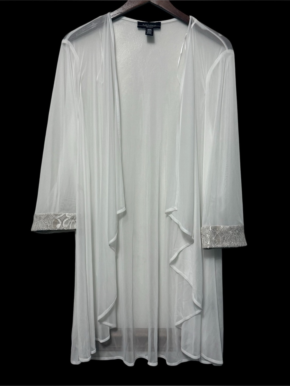 R&M Richards Sheer White Jacket Cardigan Women’s 18W Embellished Cuffs Formal